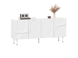 Aparador de Comedor 160x40x93 cm Diseño Geométrico, Múltiples Opciones de Almacenamiento, Muebles Blancos Modernos