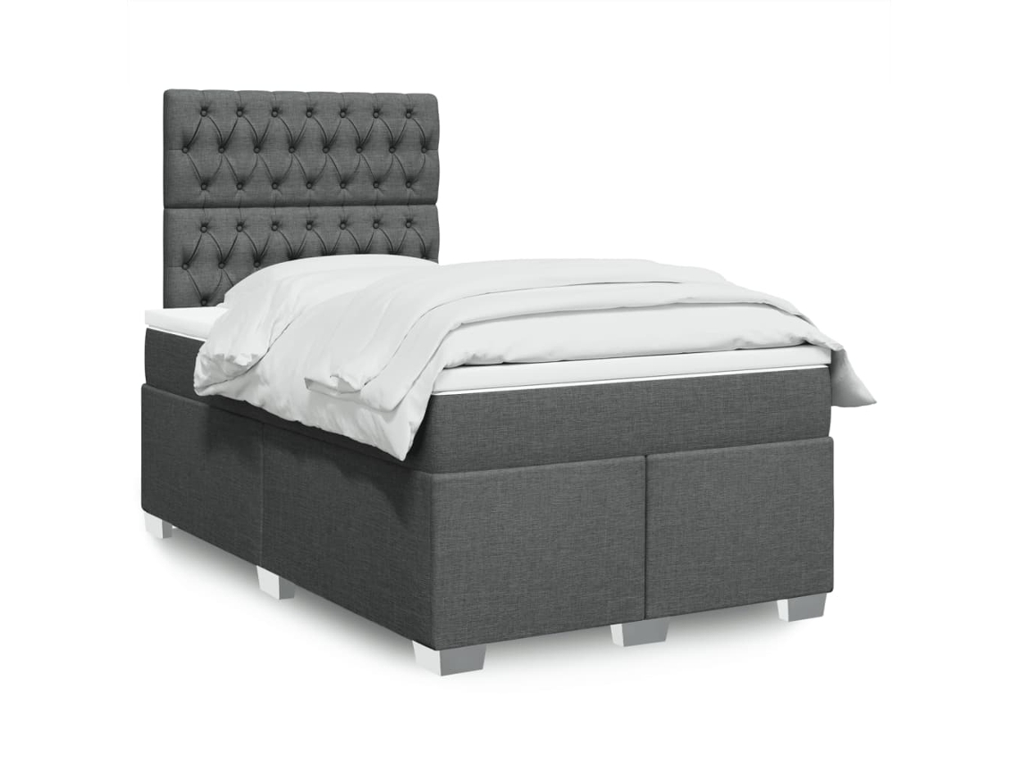 Cama Box Spring Con Colchón Tela Gris Oscuro 120x200 Cm