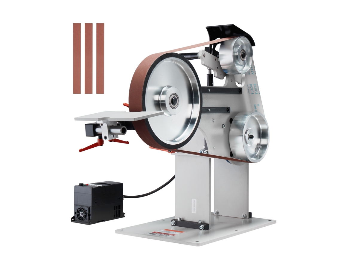 Lijadora de banda Succebuy de 72 x 2 pulgadas, pulidora de banda con inversor de frecuencia y 3 discos de pulido