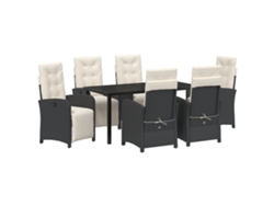Conjunto de comedor de jardín Vidaxl de 7 piezas con cojines, negro, poliéster y ratán