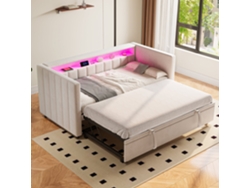 Sofá Cama De Terciopelo De 90x190 Cm Con Cama Auxiliar, Usb-c, Led, Almacenamiento, Color Beige.