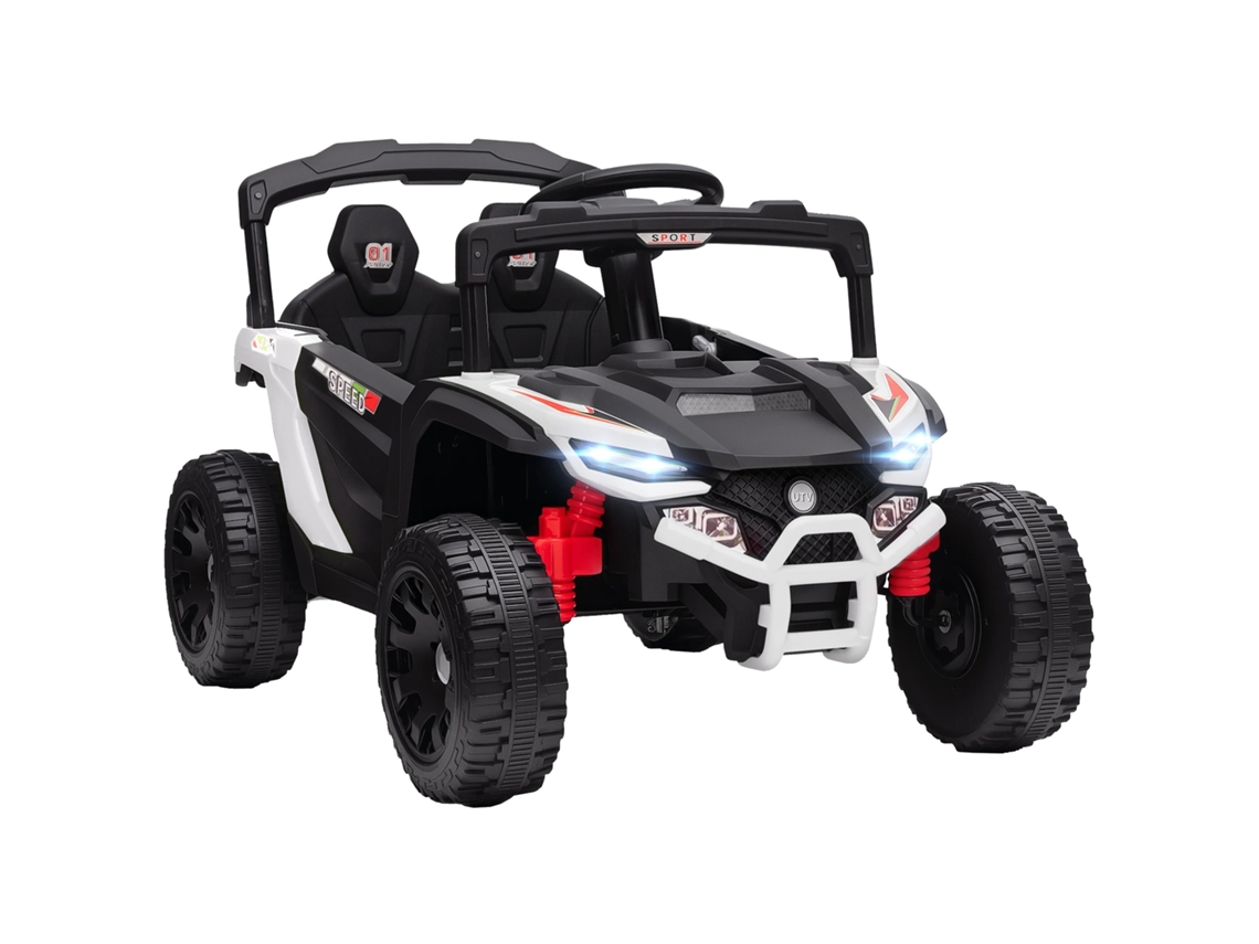 Coche eléctrico infantil con mando a distancia, sistema de doble motor, color blanco.
