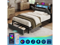 Cama Individual De 90x200 Cm Con Iluminación Led, Cajones Usb, Madera Beige Y Colchón.