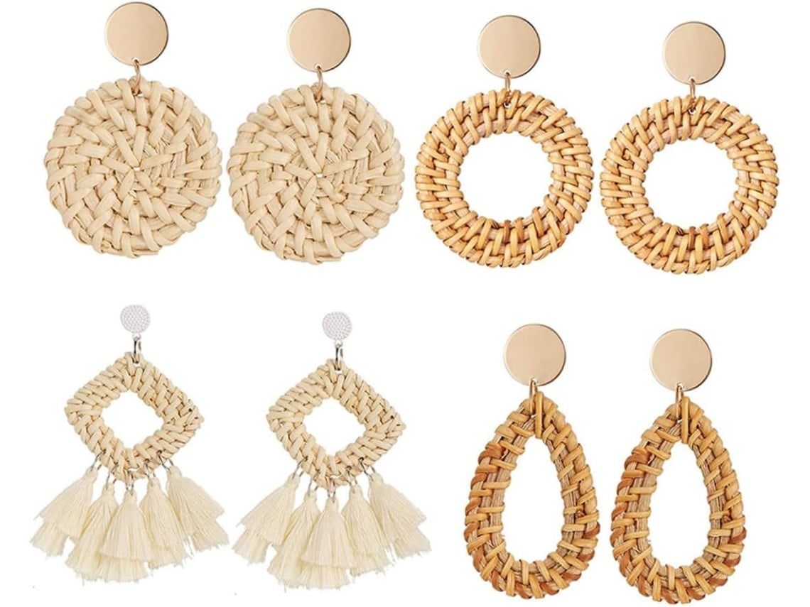 Pendientes Colgantes Bohemios De Ratán Trenzado, 4 Pares De Pendientes Para Mujer Y