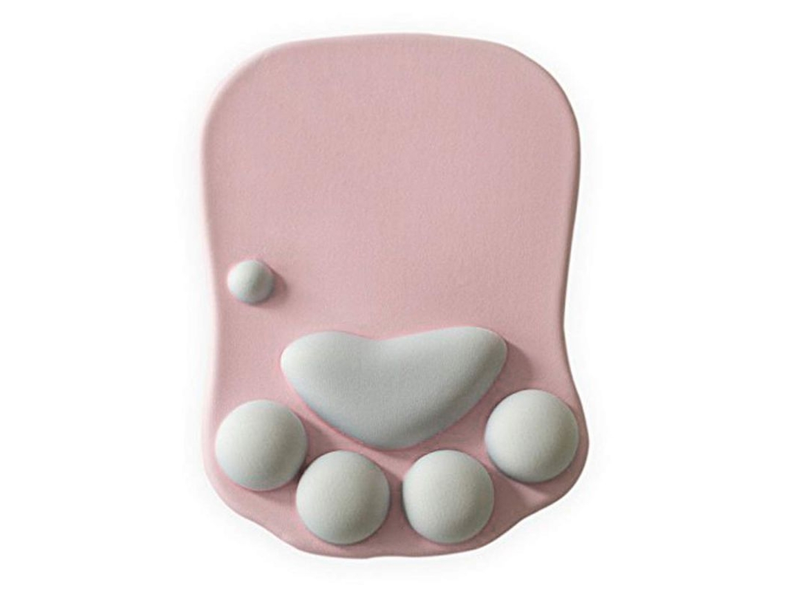 Alfombrilla De Ratón Con Reposamuñecas, Bonito Diseño De Huella De Gato, Rosa, Para Uso En La Oficina.