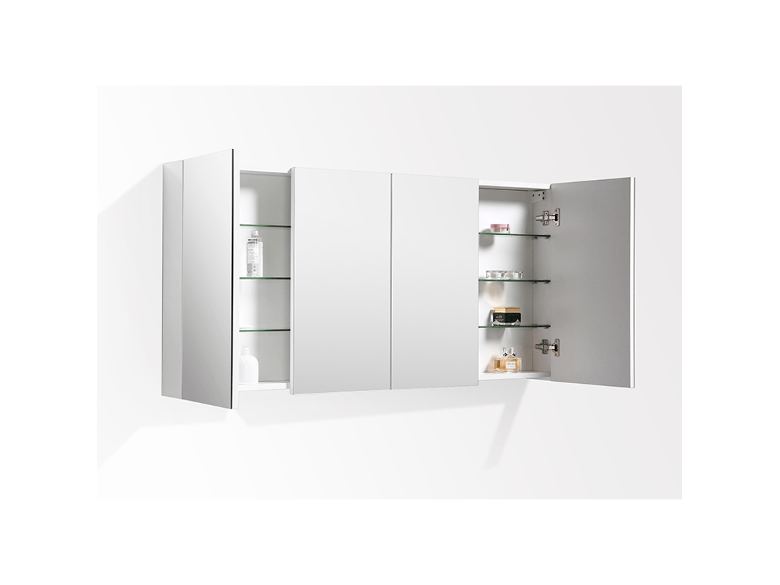 Armario Espejo Baño 144cm Montado Siena Blanco Lacado