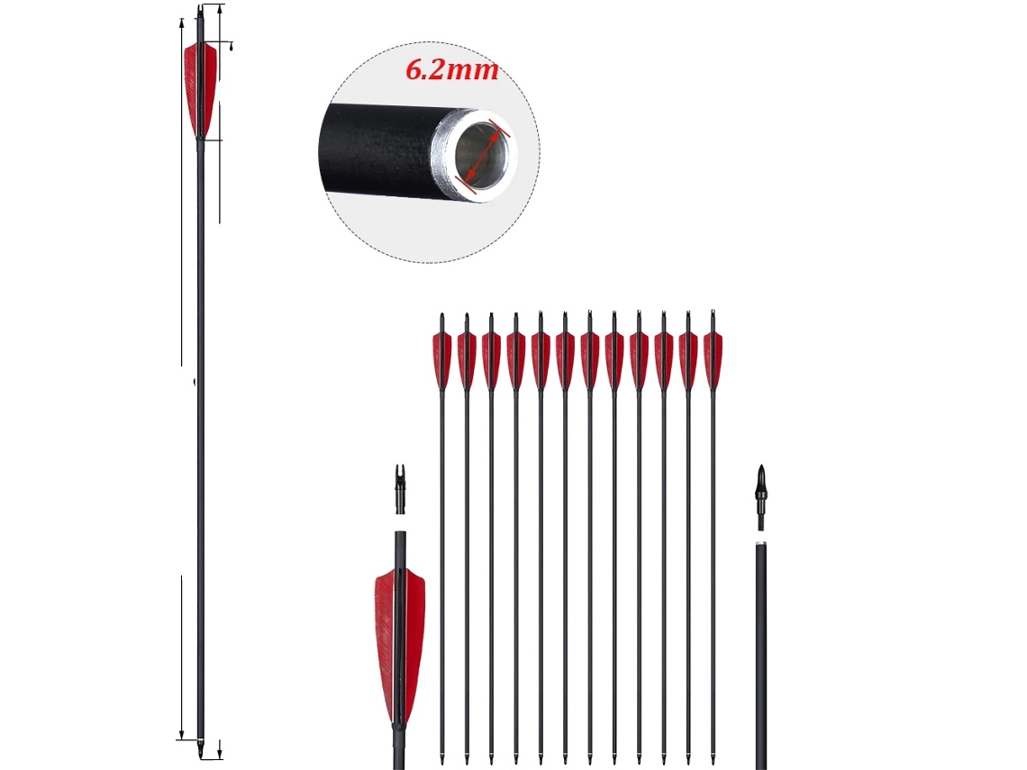 Flechas de carbono para tiro con arco, 31,5 pulgadas de largo, plumas de escudo de 4 pulgadas, 36 piezas RBL negro N OEM