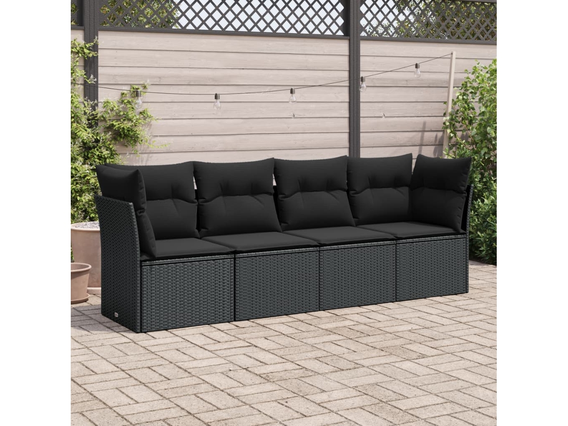 Conjunto de sofá de jardín de 4 piezas con cojines, mimbre sintético negro, Dkd Home Decor
