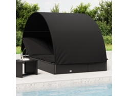 Tumbona Lounger con Techo Redondo para 2 Personas Ratán PE Negro