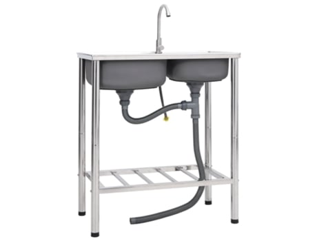 Fregadero VIDAXL de Camping Doble Seno y Grifo Acero Inoxidable