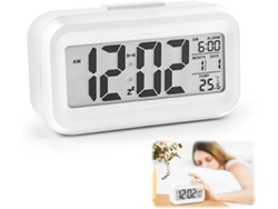 Reloj Despertador Digital Lcd Saisiyiky Des06 Alarma Con Termómetro, Snooze Inteligente, A Pilas, Portátil Mesa De /oficina/familiar (blanco)