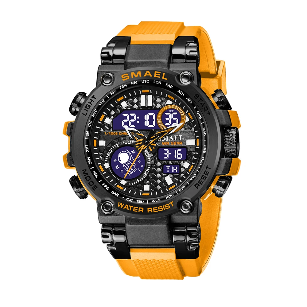 Reloj Táctico Digital Multifuncional De Aleación Con Esfera Grande Y Esfera Grande (naranja) Resistente Al Agua.