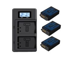 Batería para cámara, cargador USB doble, compatible con cámaras digitales compactas, 3 baterías, 1 cargador.