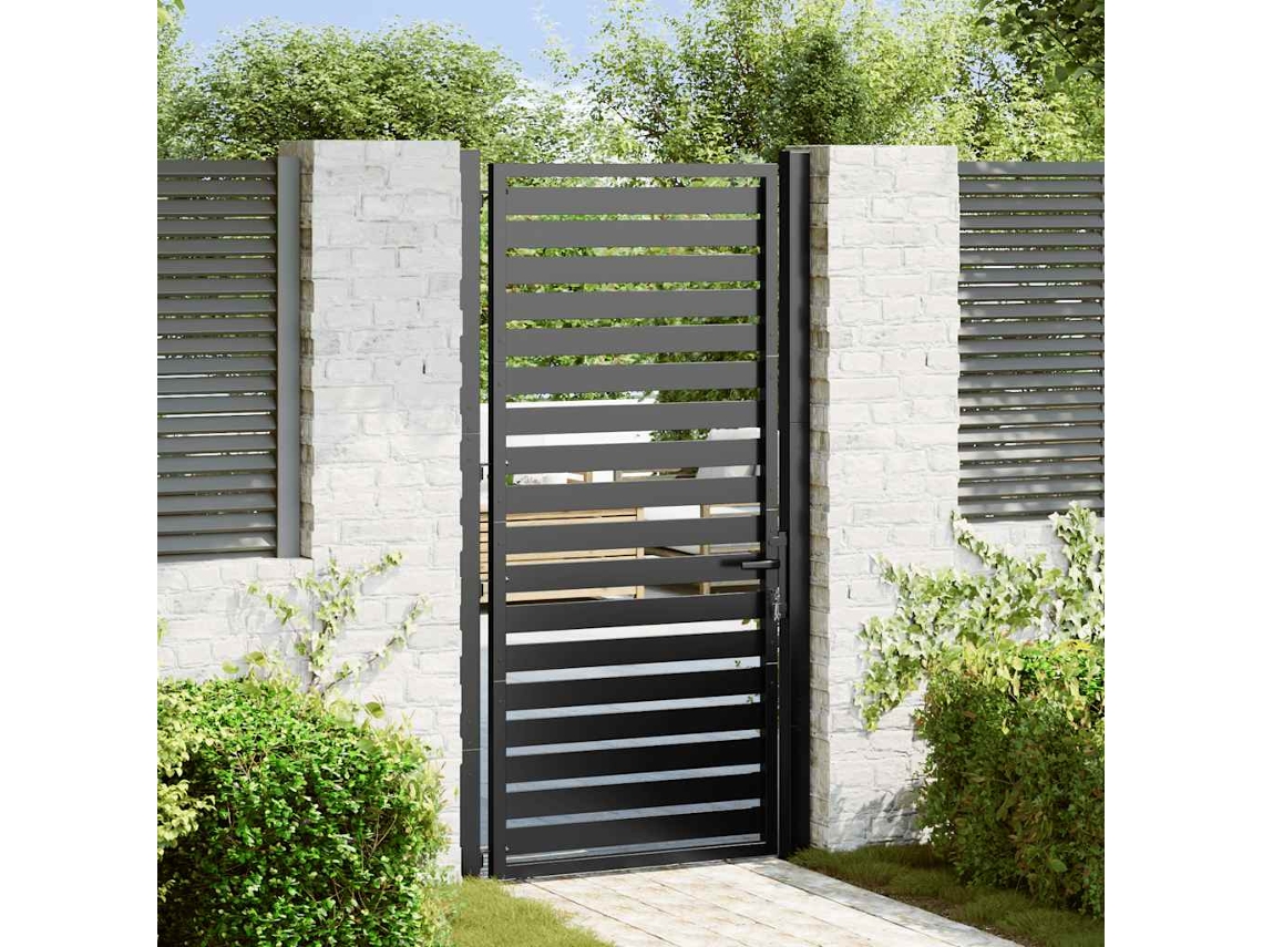 Puerta de jardín con cerradura, color negro, 100 x 180 cm, aluminio, WSD440330 Lovely House