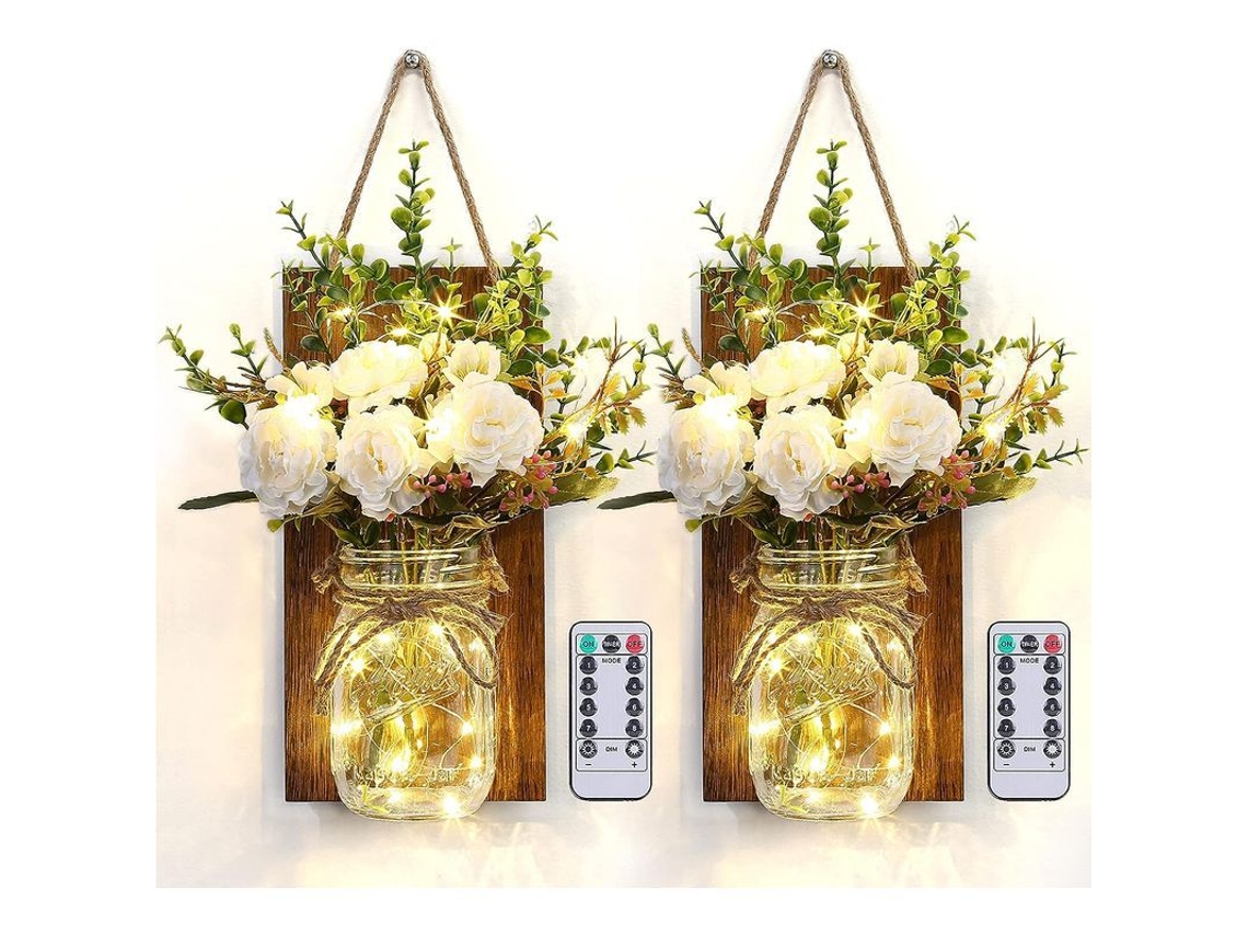 2026-sconces De Tarros Mason Com Luzes Led, Decoração De Parede Rústica Para Lar, Conjunto De 2