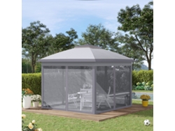 Tenda Dobrável 3,3x3,3 M Com Altura Ajustável, Teto Duplo, 4 Mosquiteiros Removíveis E Bolsa De Transporte, Cinza Com Proteção Uv.