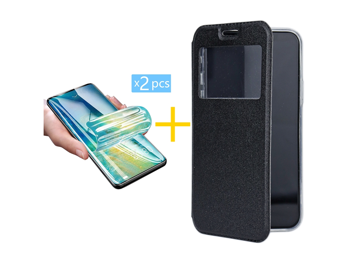 Pack 2 X Película de Vidrio Templado Hidrogel + Funda ACCETEL para Samsung Galaxy A16 5G Flip Cover Gandy Negro