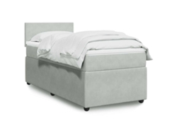 Cama Box Spring Con Colchón Terciopelo Gris Claro 80x200 Cm