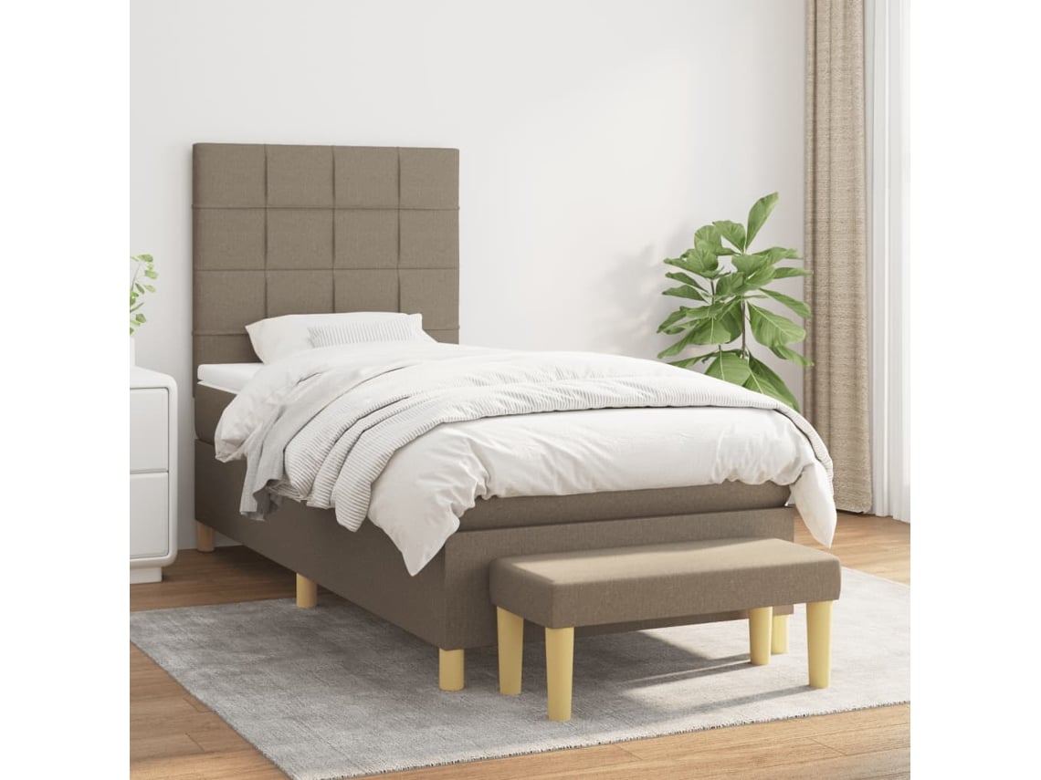 Cama Box Spring Con Colchón Tela Gris Taupe 80x200 Cm