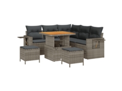 Conjunto de sofá de jardín Vidaxl de 8 piezas con cojines, gris, acacia, poliéster y ratán