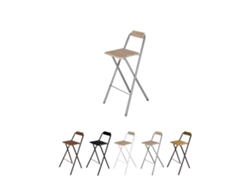 Taburete Plegable Alto De Metal Extra Grueso Con Reposapies Para Cocinas Y Bar | Silla Con Respaldo Resistente Plata / Haya Pack 2 Uds