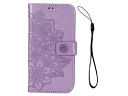 Capa Carteira Flip Com Slot Para Cartões E Suporte Couro Pu Floral Proteção Para Iphone 13 Roxo