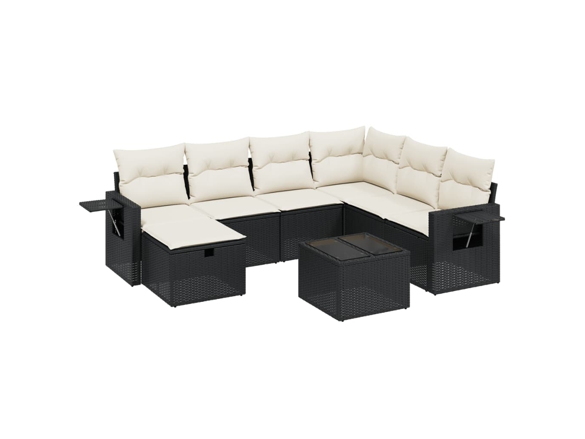 Conjunto de 8 sofás de jardín con cojines de mimbre, color negro, EXCLUSIVA MAISON (8 piezas)