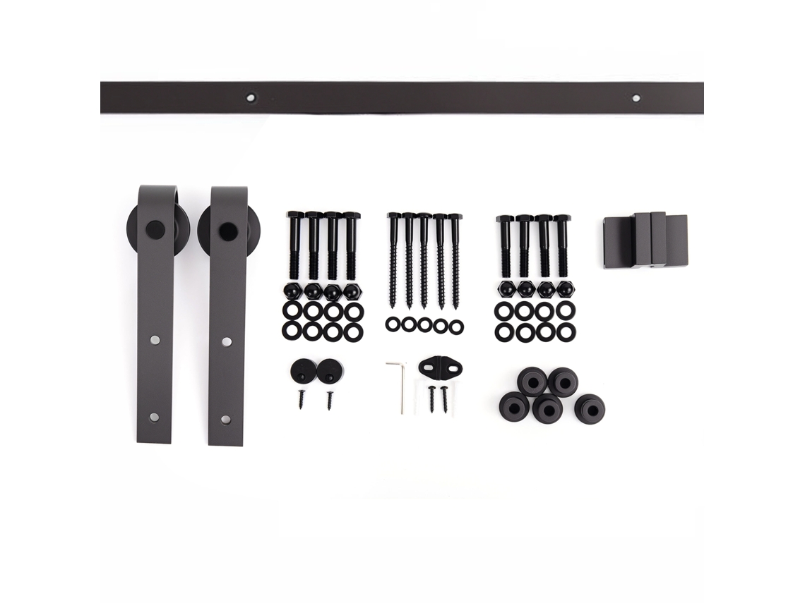 Kit De Herrajes Para Puerta Corredera De Madera, Riel De 200 Cm, Acero Al Carbono Marrón.