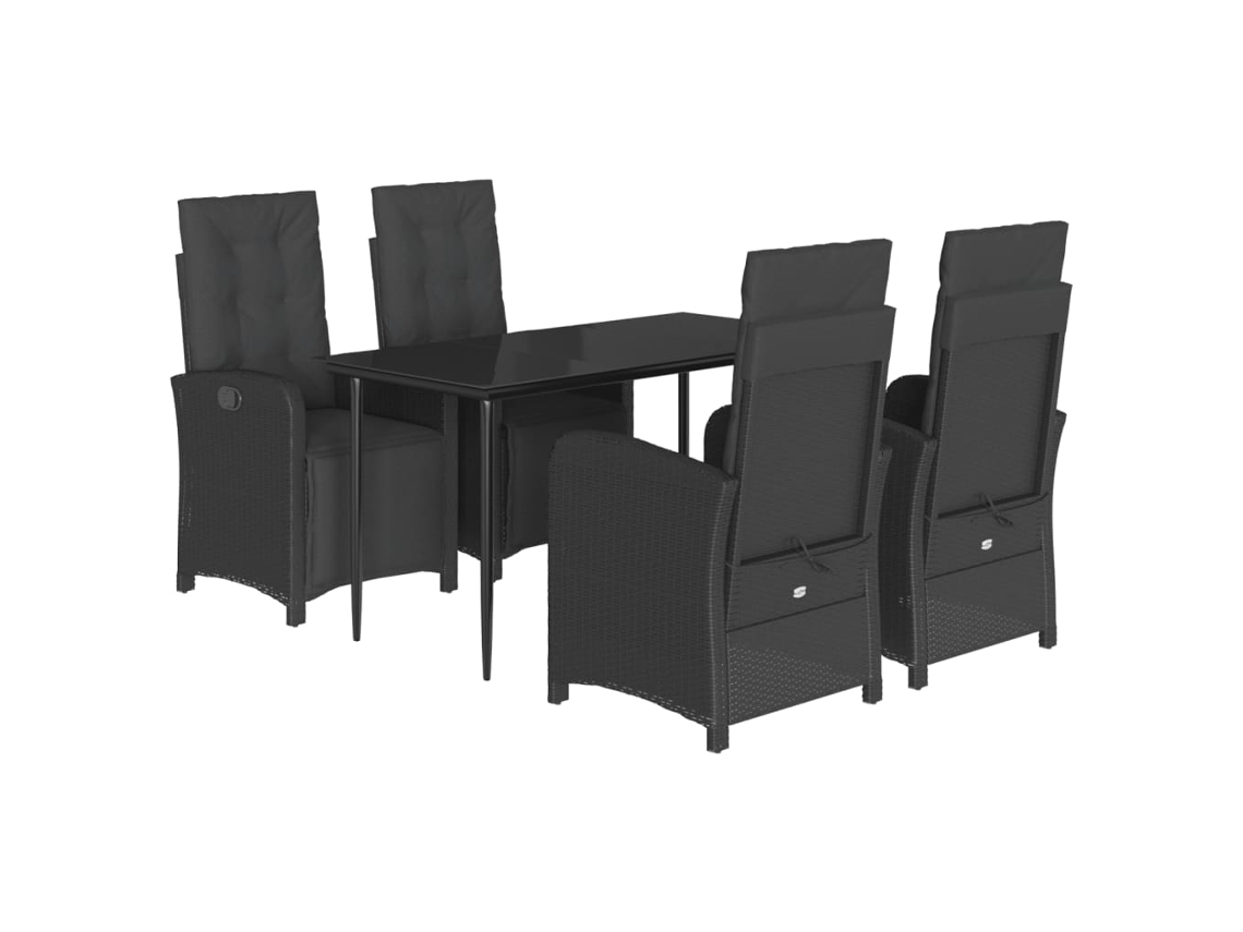 Juego de 5 piezas de comedor de jardín con cojines de mimbre, color negro, EXCLUSIVA DE LA CASA