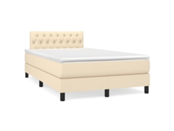 Cama Box Spring Con Colchón Tela Color Crema 120x190 Cm