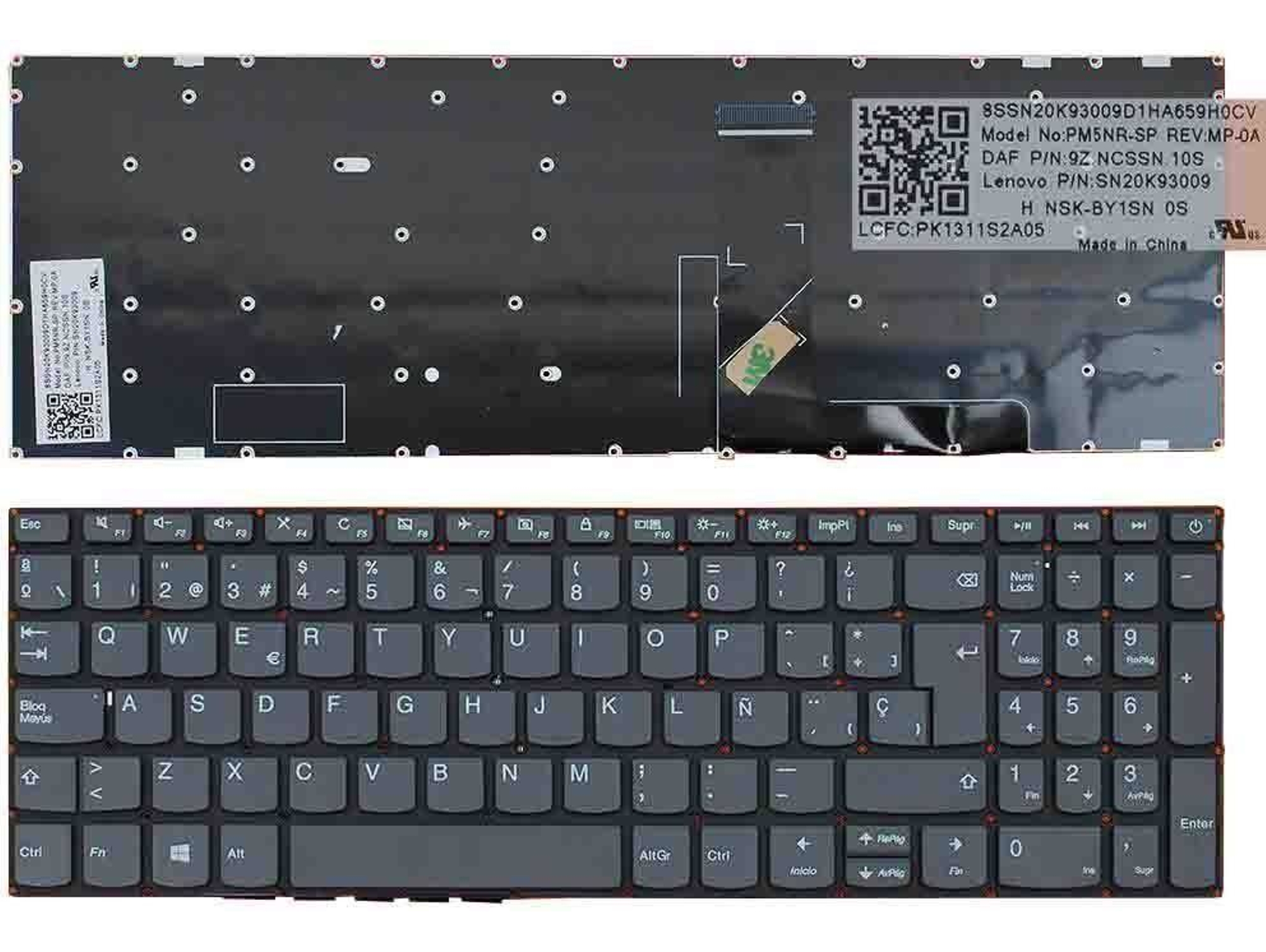Teclado para Portátil Lenovo Ideapad 320-15Abr 320-15Iap 320-15Ast 320-15Ikb 320-15Isk Gris Win8 Sin Marco