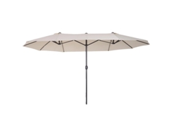 Sombrilla con mecanismo de manivela, estructura metálica resistente, color beige.