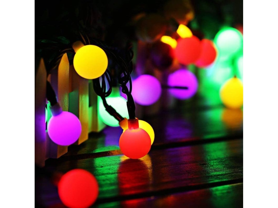 Guirnalda de luces solares para exteriores, 50 LED, 7 m, resistente al agua IP65, 8 modos de iluminación, decorativa para interiores y exteriores.
