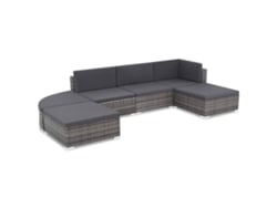 Conjunto de jardín de 6 piezas con cojines, ratán gris, DKD Home Decor