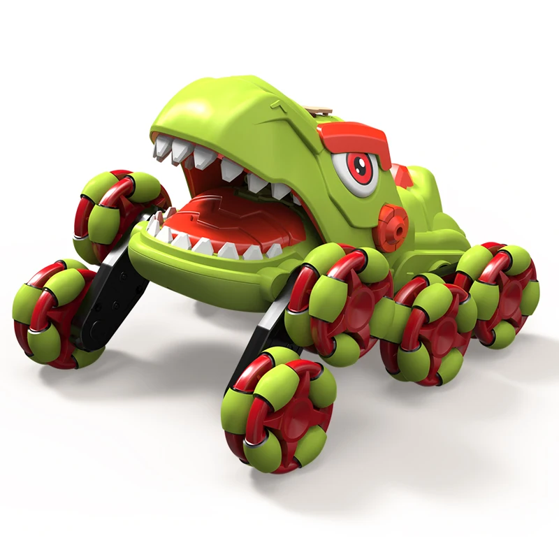 (verde) Carro De Acrobacias Em Forma De Dinossauro Com Oito Rodas, Controle Remoto 2.4g, Transformável E Com Jato De Água.