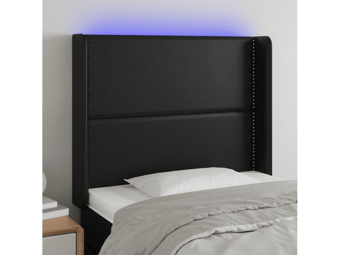 Cabecero Con Led Cuero Sintético Negro 93x16x118/128 Cm