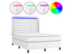 Maison Exclusive - Cama Box Spring Colchón Y Led Cuero Sintético Blanco 140x190 Cm