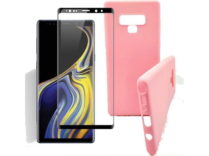 Kit Carcasa y Protector de Cristal 5D Full Cover Samsung Galaxy Note 9 Silicona Rosa