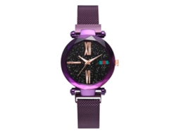 Elegante Reloj De Pulsera Para Hombre Con Correa De Malla Y Esfera Redonda Morada Estrellada.