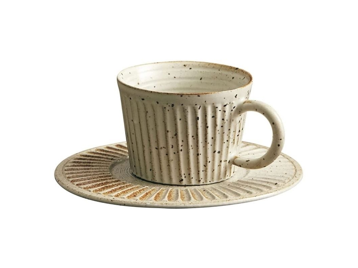 2026da-taza De Café De Barro Con Plato Rayado Manija Redonda Para Regalo Navideño Cumpleaños 5 Oz