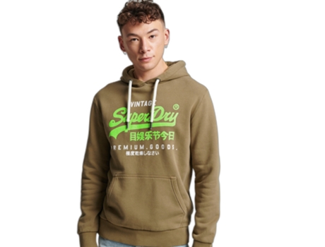 Sudadera con Capucha Premium, Vintage SUPERDRY Teñida Logo Verde (L)