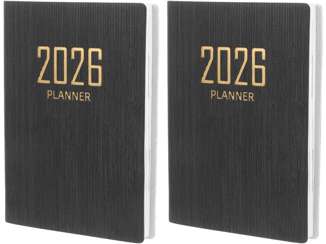 Juego de 2 agendas pequeñas con líneas negras, tamaño 2026, agenda portátil de papel para oficina y escuela, Gokoco