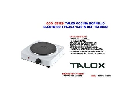 Talox cocina hornillo electrico 1 placa 1.500 w tm-hs02
