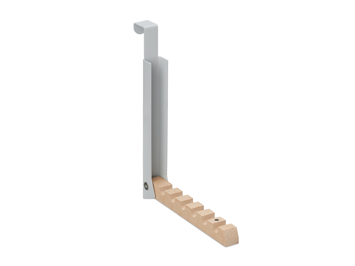 Relaxdays Colgador Plegable Puerta, Gancho Con 6 Ranuras Perchas Ropa, Perchero Metal Y Madera, 21 X 2,5 X 18 Cm, Gris