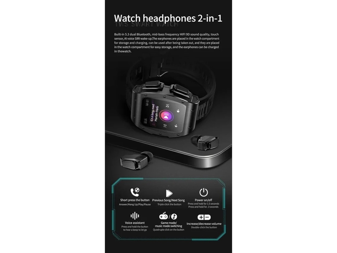 Reloj inteligente con auriculares 2 en 1, reloj inteligente militar con Bluetooth, pantalla IPS HD de 1,91 pulgadas para hombres, rastreador de actividad física militar Yizhood