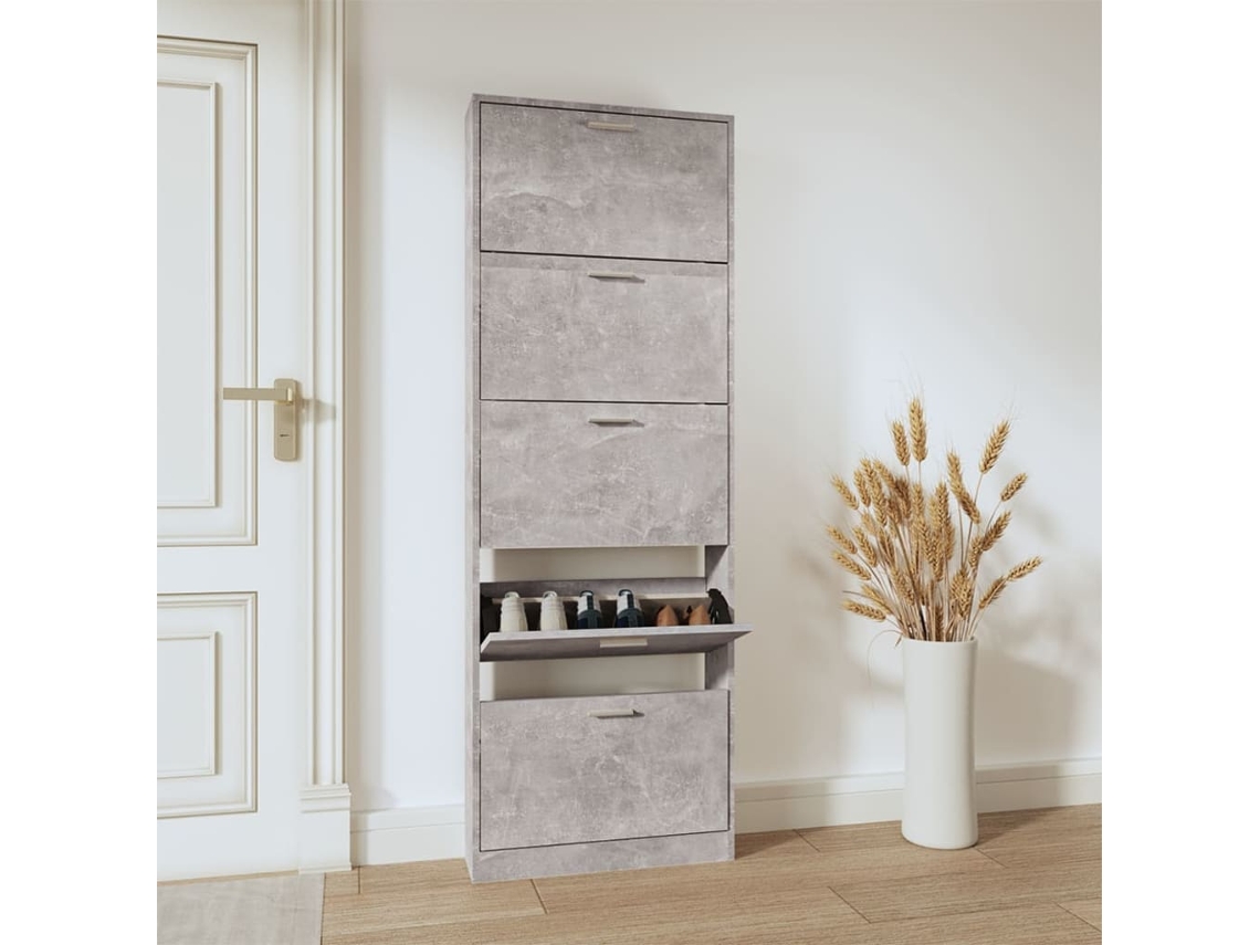 Mueble Zapatero | Armario Zapatero Madera Contrachapada Gris Hormigón 59x17x169 Cm