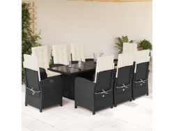Juego de comedor de jardín de 9 piezas con cojines, mimbre sintético negro, DKD Home Decor
