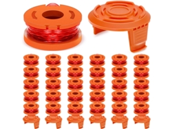 Paquete De 30 Carretes De Hilo Con 6 Tapas Para Desbrozadora Worx Wa0010 Henten Home