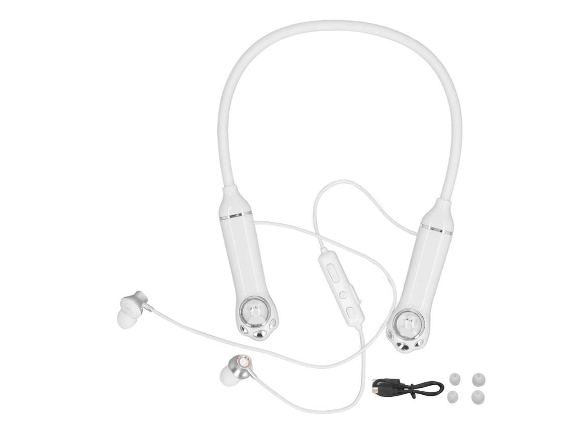 Fones De Ouvido De Pescoço Bluetooth 5.3 Ipx5 Com Iluminação Rgb Gato Estéreo E Magnético Branco