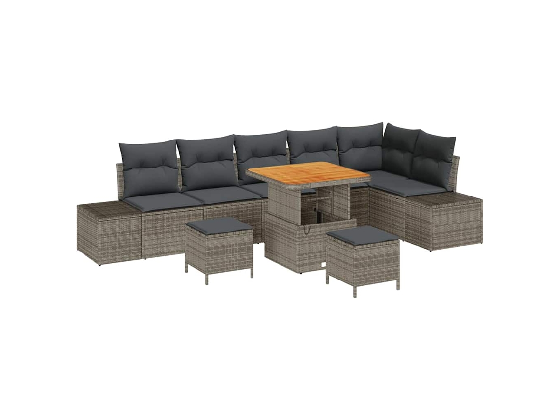 Maison Exclusive - Conjunto de sofás de jardín de 9 piezas, ratán sintético gris